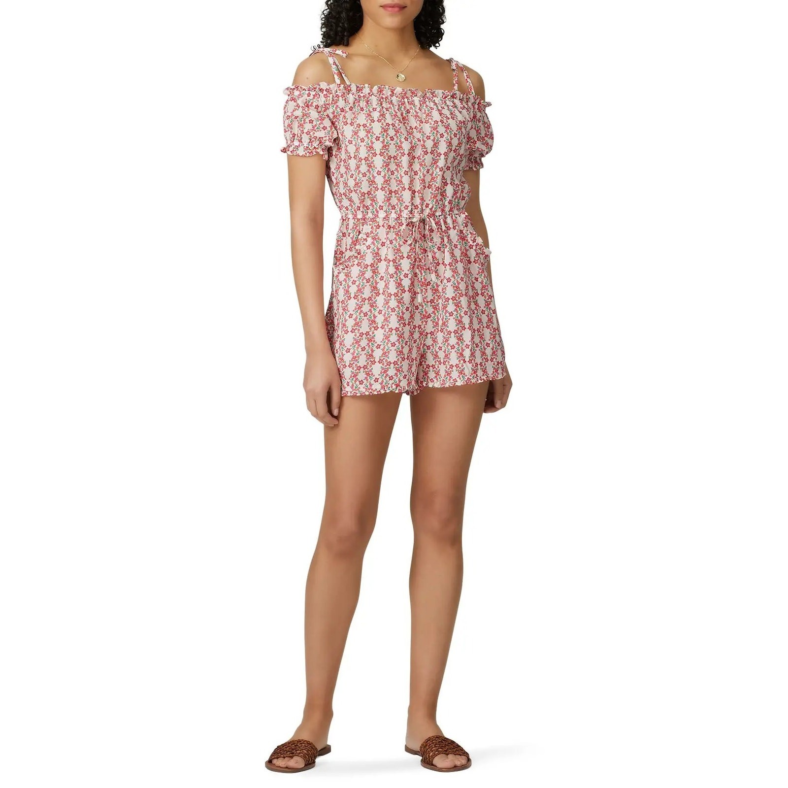 Paloma Blue Women’s Medium Pink White Hope Floral Silk Romper Boho Chic S1-7