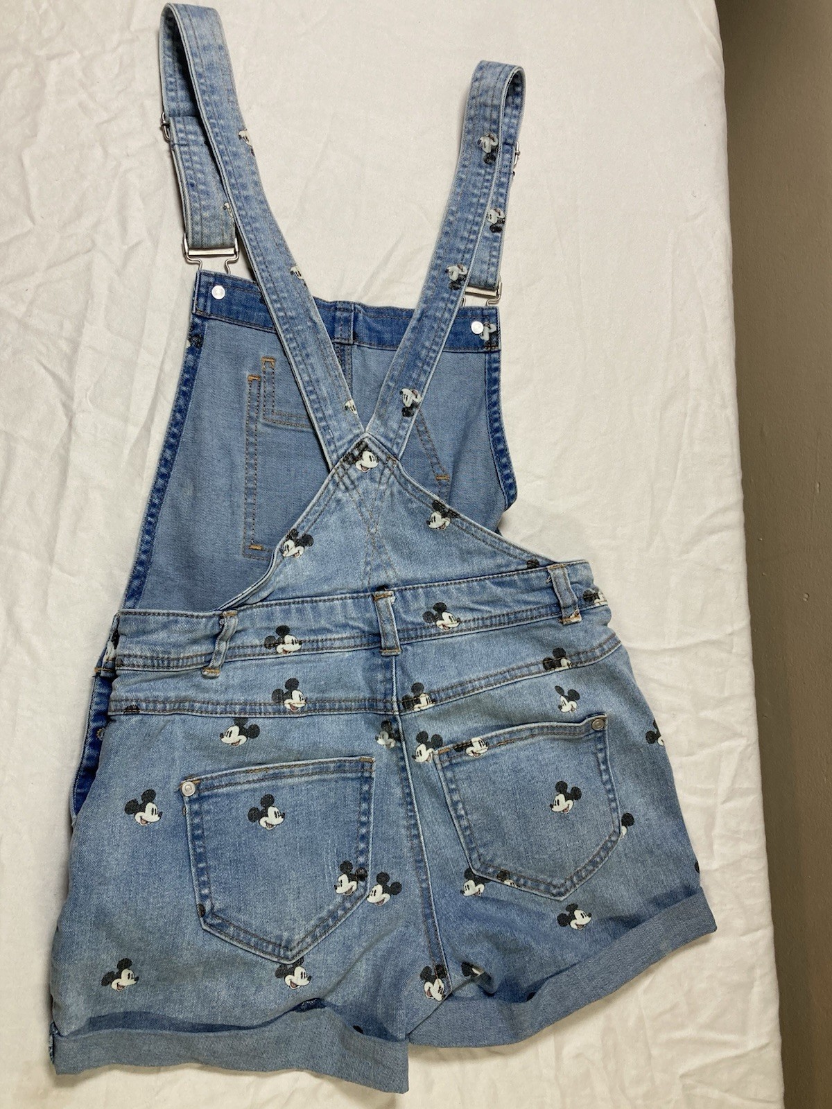 Disney Parks Mickey Mouse Denim Short Overalls Bib Shorts Womens XS EU S