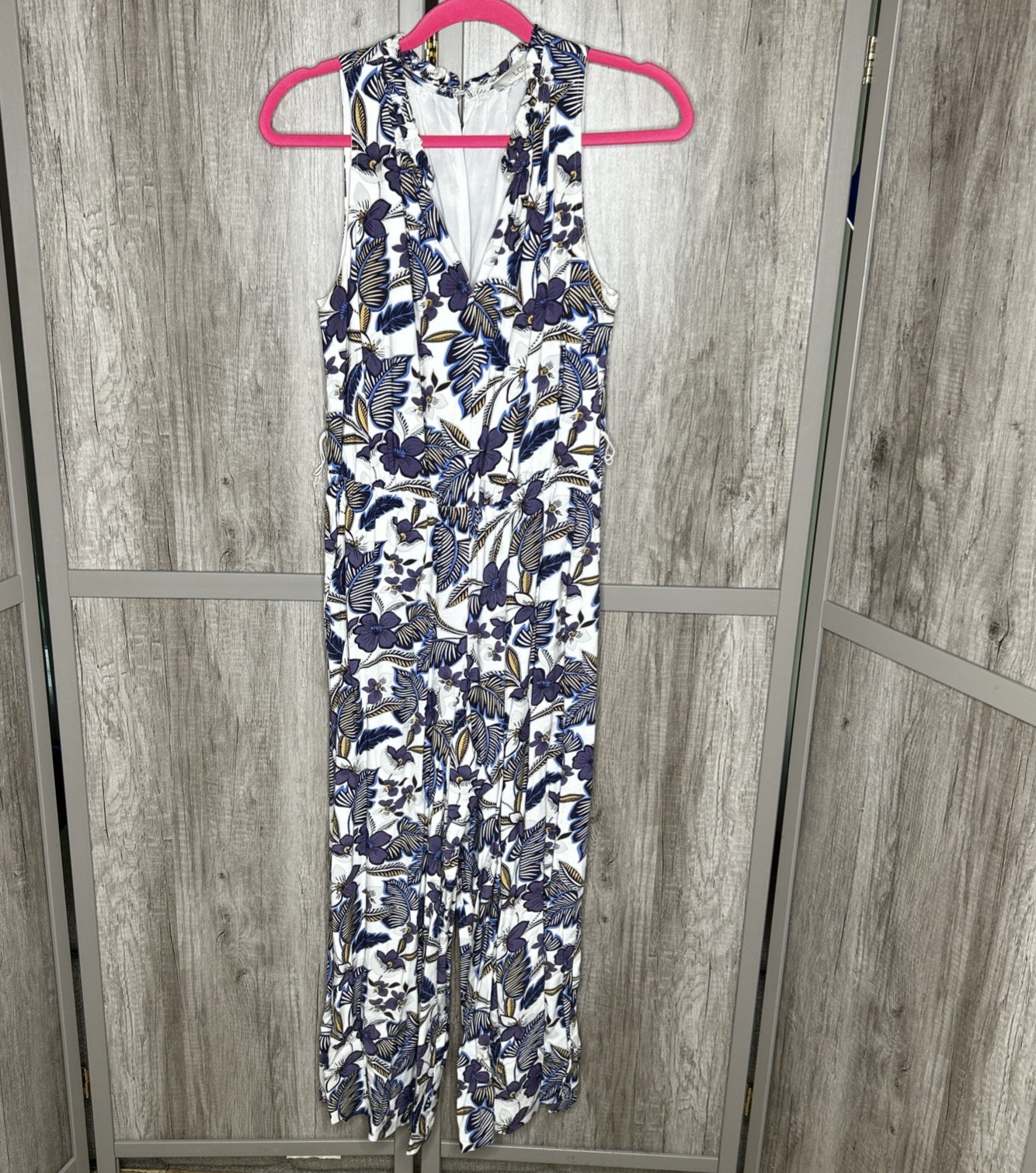 Loft Womens Floral Jumpsuit Wide Leg V Neckline Sleeveless Size S