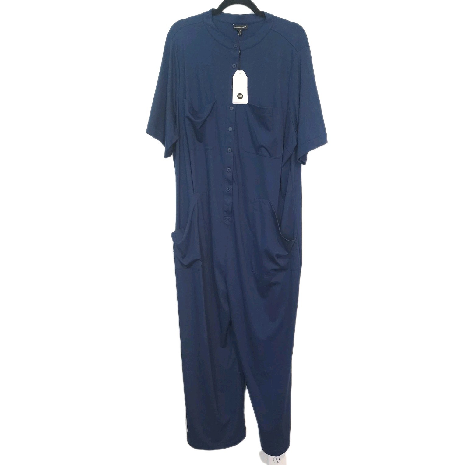 Universal Standard Utility Jumpsuit Womens Small Navy Blue Pockets Stretch NEW