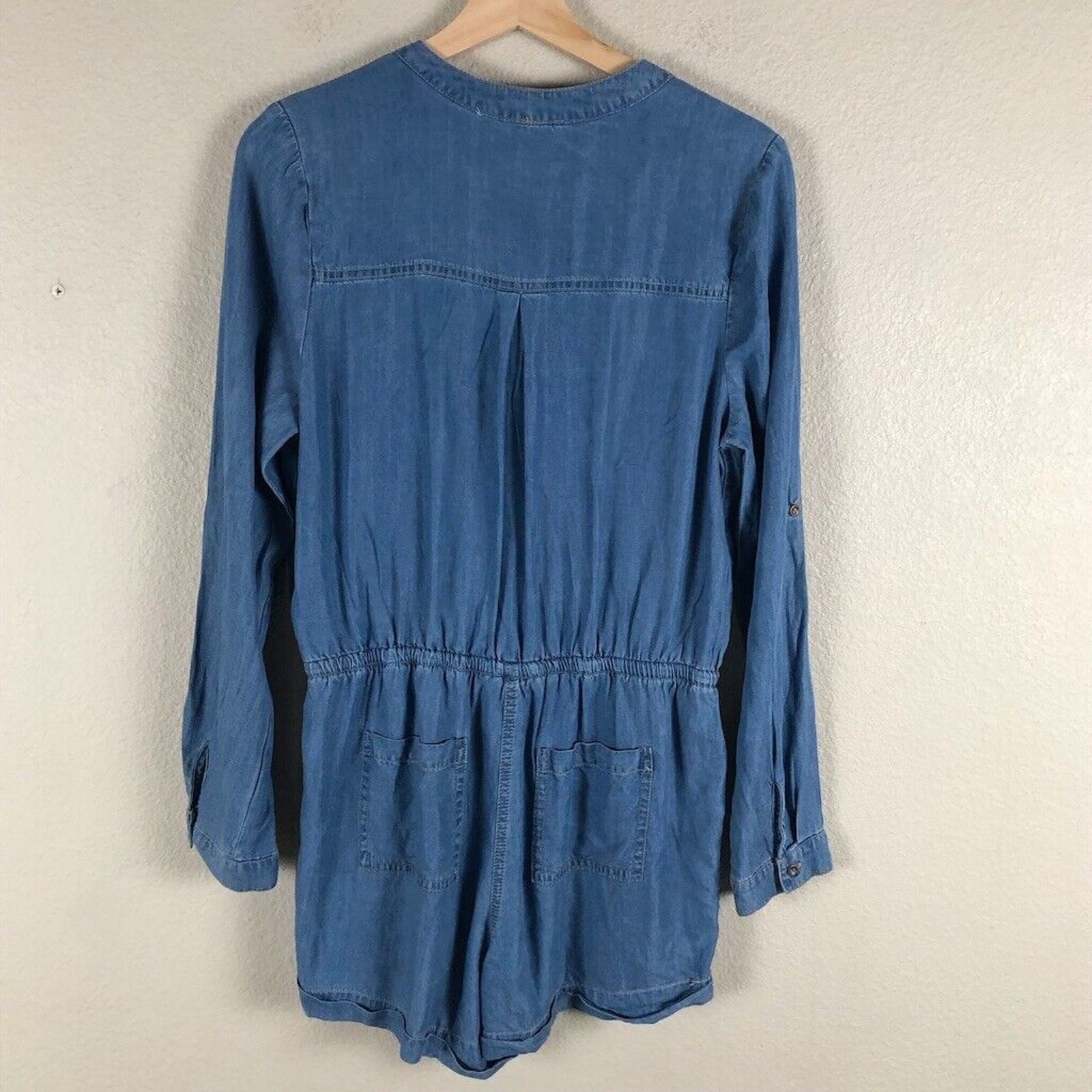 Haute Monde Romper Women Medium Blue Chambray Tie Elastic Waist Nordstrom Casual