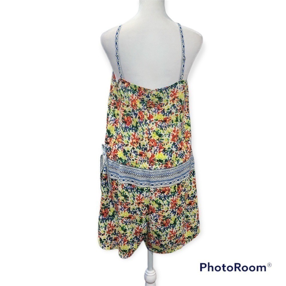 Cabi Floral Impressionist Romper Multi-Color Border Print Style 5261 Small