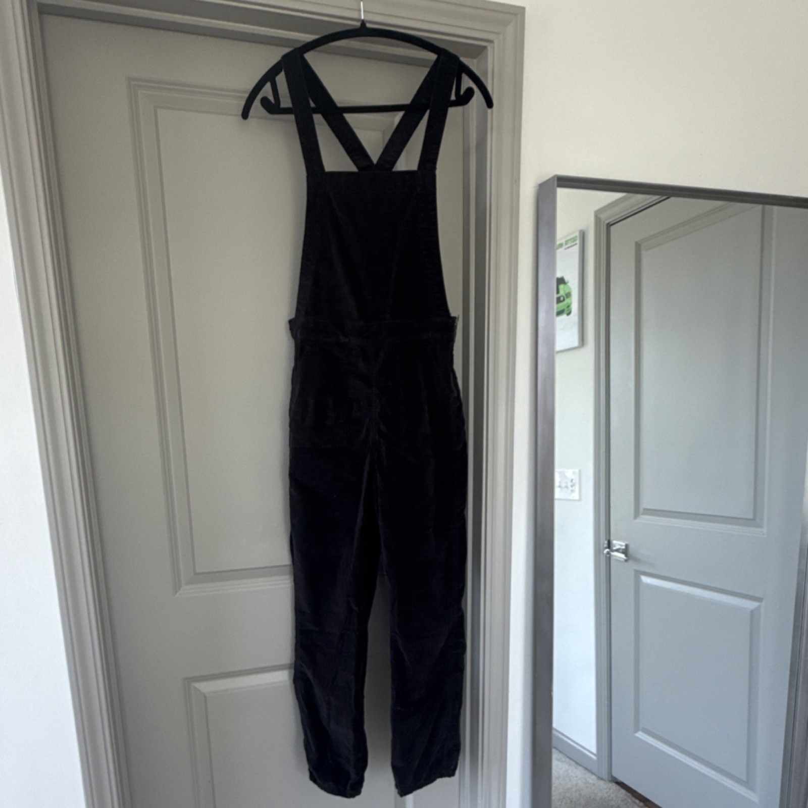 Madewell Black Overall Jumpsuit Women’s M Dark Brown Velvet Cotton Straight Leg