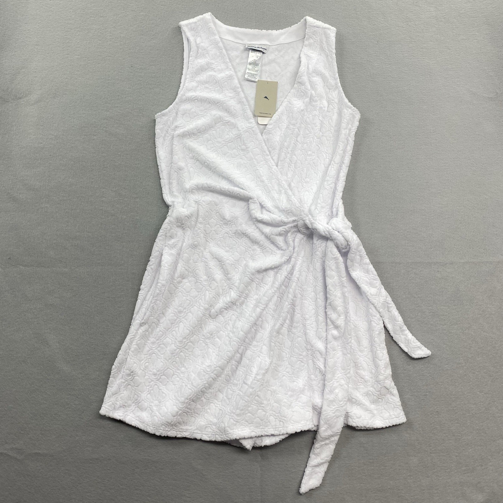 Tommy Bahama Romper Womens XS White Textured Spa Terry Beach Resort Faux Wrap