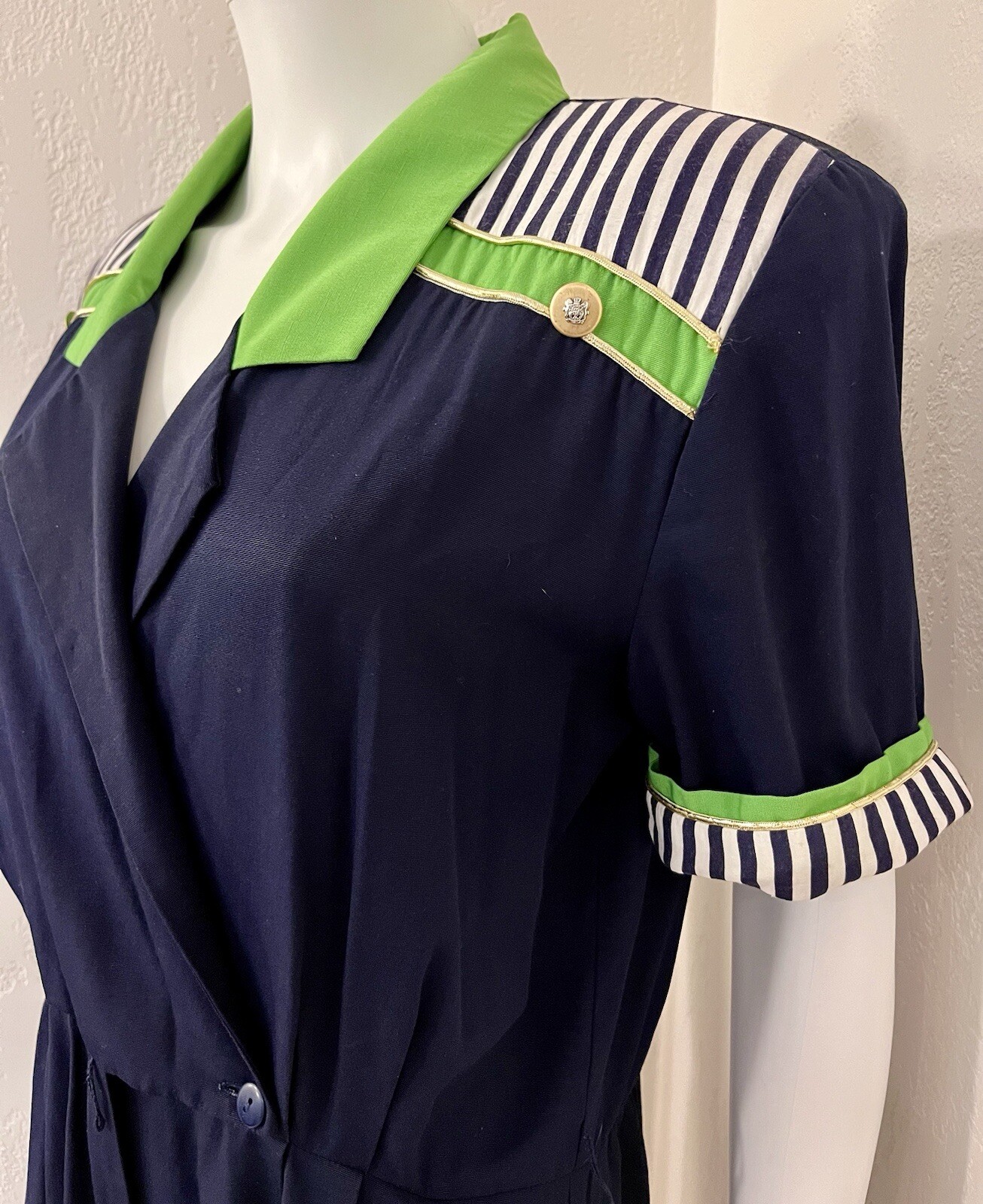 Vtg J.S.J. 80’s Navy Green Nautical Boxy High Rise Shorts Romper Size 12P VGC
