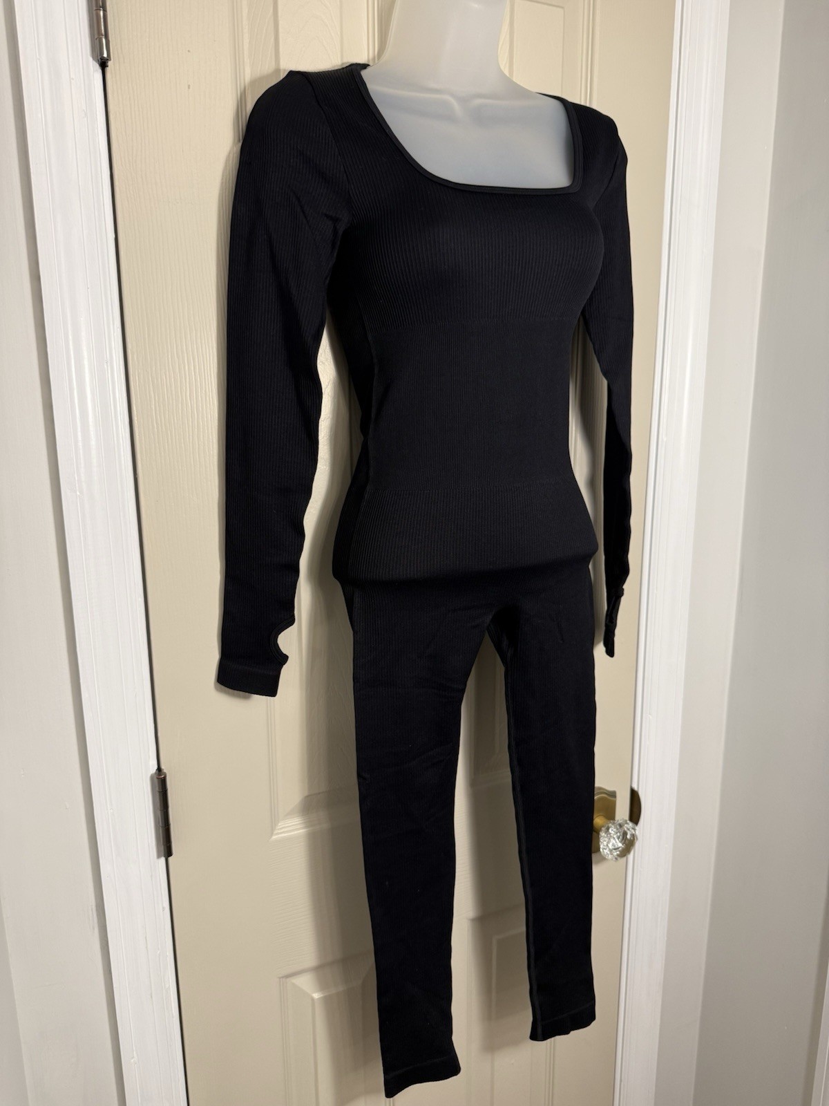 Amazon’s 0QQ Women’s Black Ribbed Long Sleeve/ Pants Workout Bodysuit-Size Small