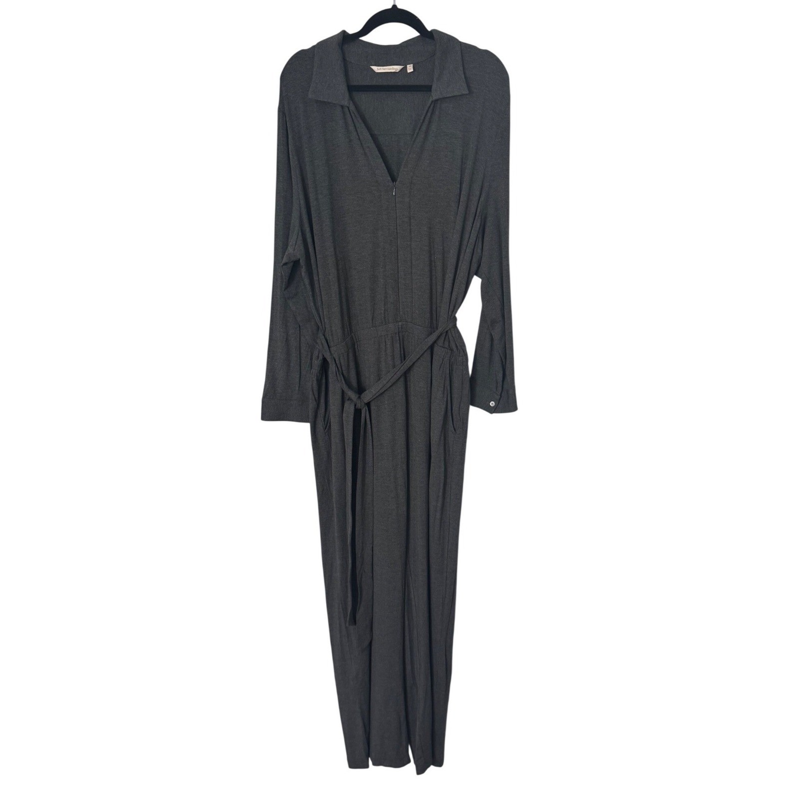 Soft Surroundings Charcoal Gray Modal Blend Straight Leg Jumpsuit Size 3X