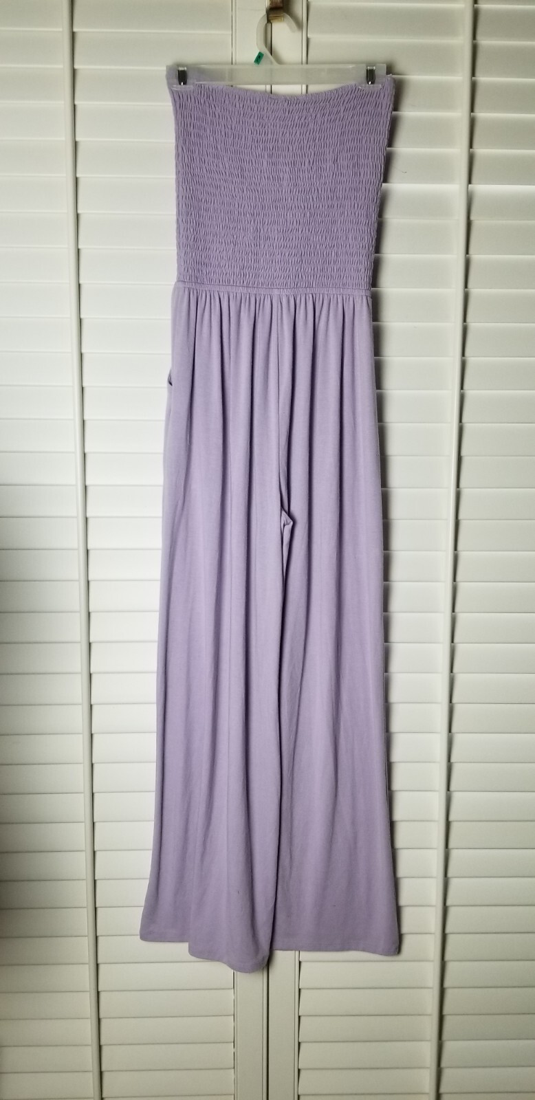 Zenana Jumpsuit M Wide Leg Smocked Top Lavender Pockets Soft Comfortable