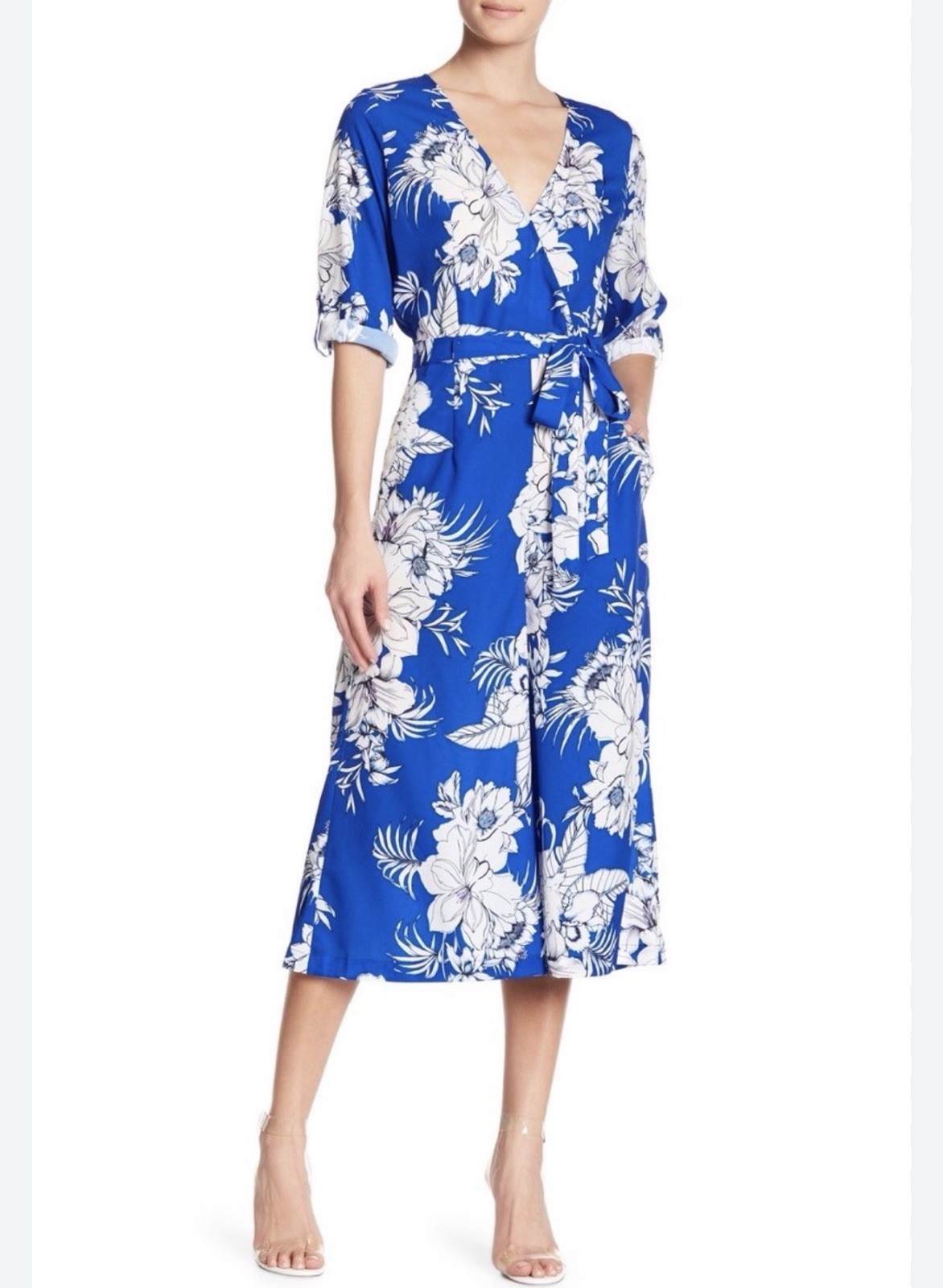 FLEUR YUMI KIM L Coastal Resort Spring Cruise Floral Blu Jumpsuit Wide Leg Crop