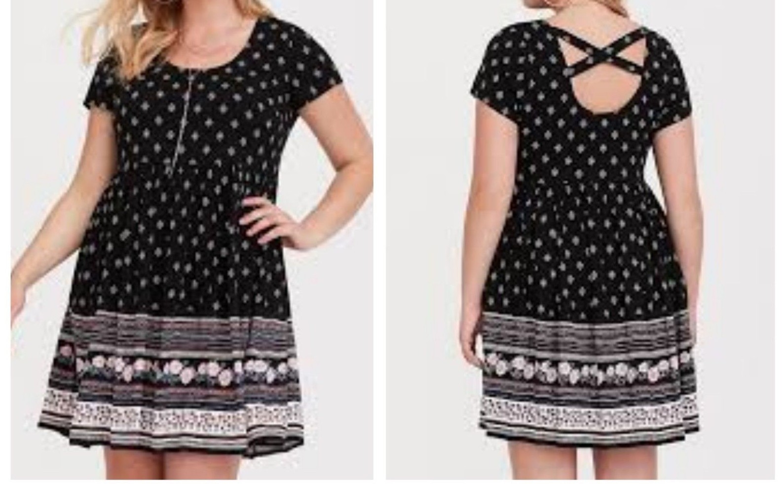 Torrid Black Border Print Challis Mini dress 4X 26 #88259