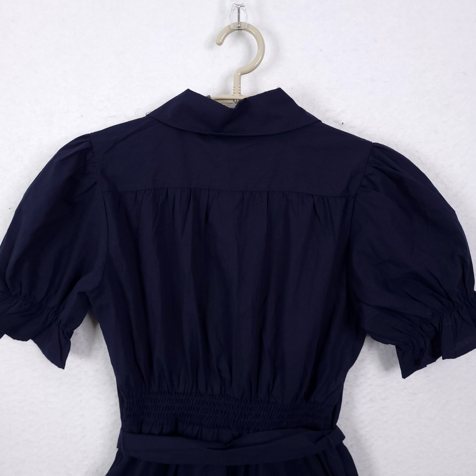 Petal and Pup Riley Waist Tie Romper Womens XS Navy Blue Cotton Puff Sleeve New
