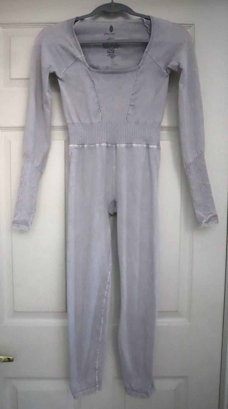 Free People Movement Women’s Sz M/L Gray Good Karma L/S 1-Piece Jumpsuit $118