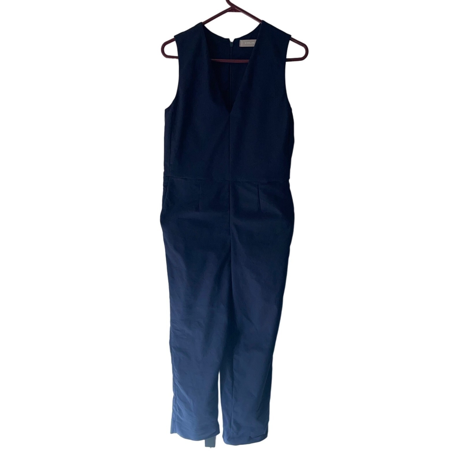 Everlane Jumpsuit Cropped Womens Size 2 Blue Straight Leg Sleeveless Pockets