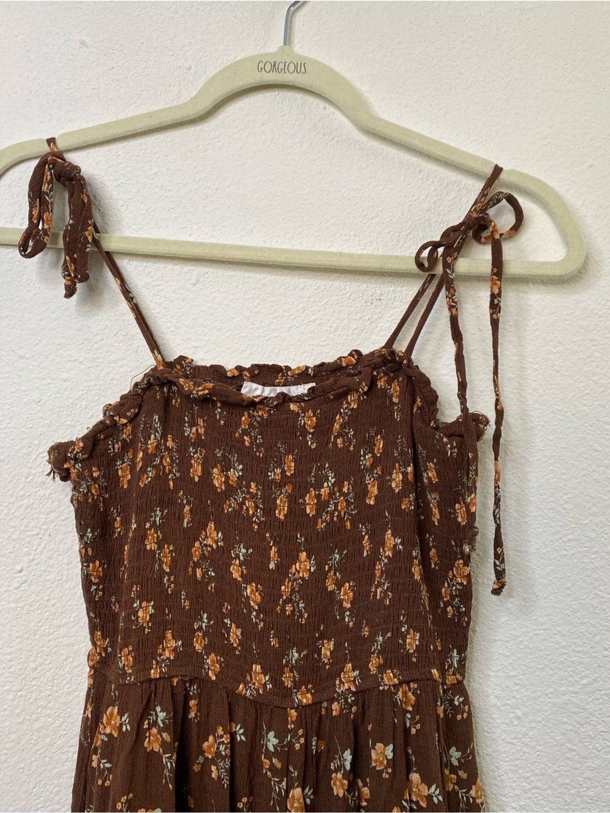 Audrey Parks Francesca’s Brown Floral Smocked Jumpsuit S Spaghetti Straps Earthy