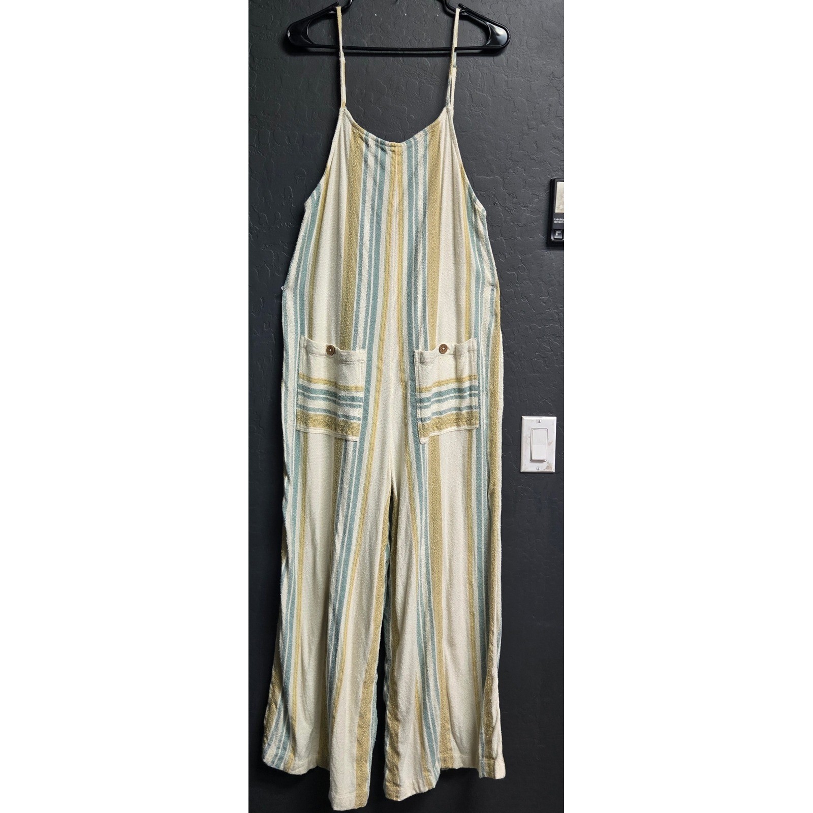 Rip Curl Striped Wide Leg Jumpsuit Women’s Large Beach Boho Pockets