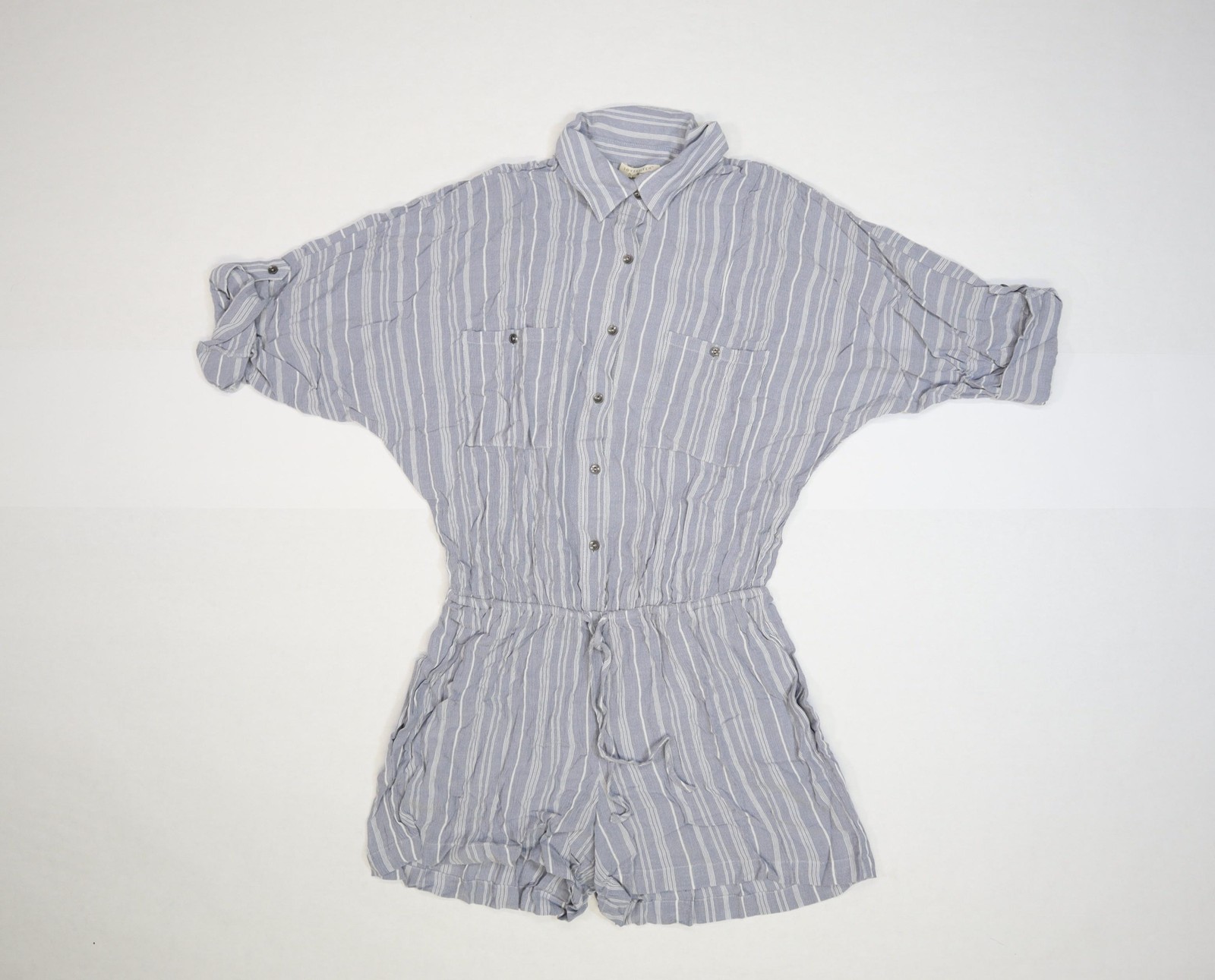 Lovestitch Romper Womens Medium Blue White Striped Jairo Button Down Pocketed