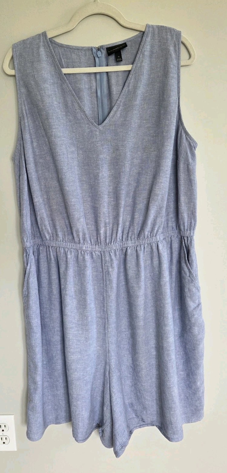 Lane Bryant Chambray Romper Women’s 18 Blue Linen Blend Sleeveless Shorts