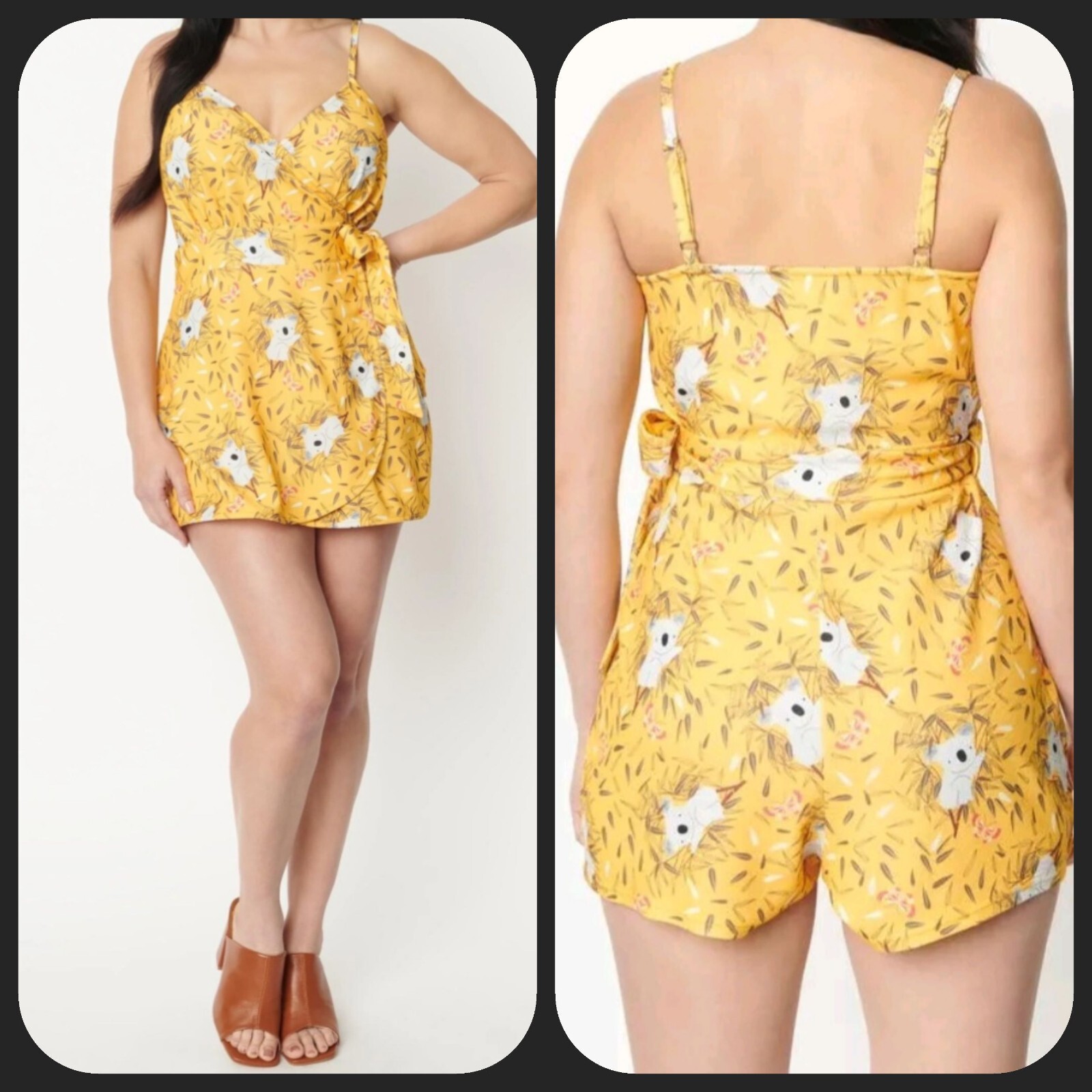 UNIQUE VINTAGE Yellow Koala Bear Print Wrap Style Romper Size MEDIUM**NEW*