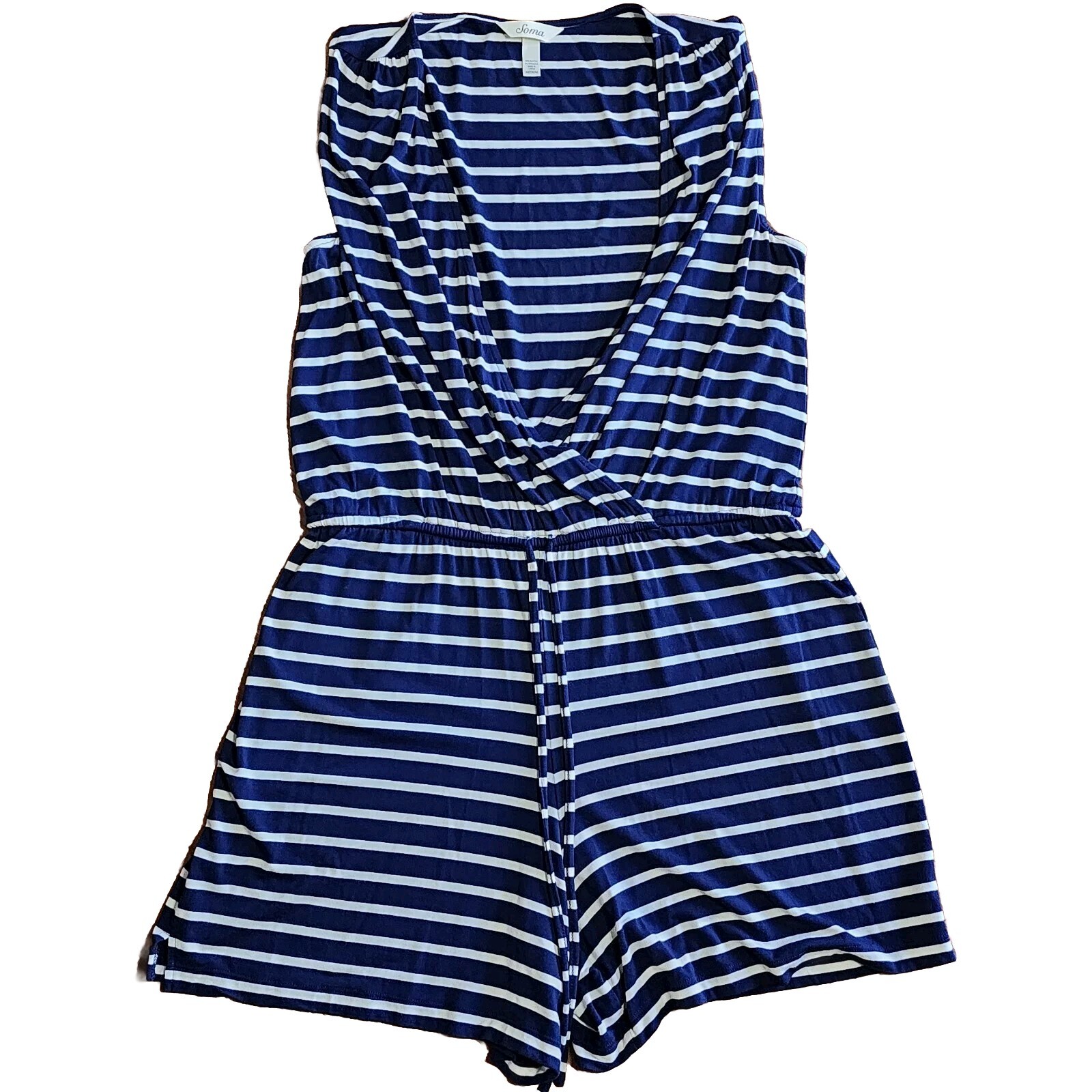 SOMA Blue and White Striped Sleeveless Romper Womens Size M Medium