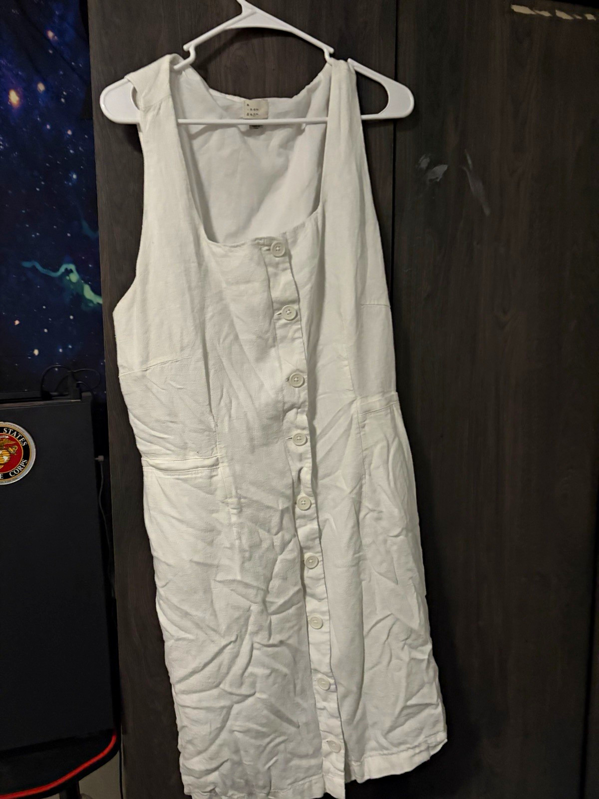 A New Day Women’s White Solid XXL Sleeveless Scoop Neck Belted Button Romper