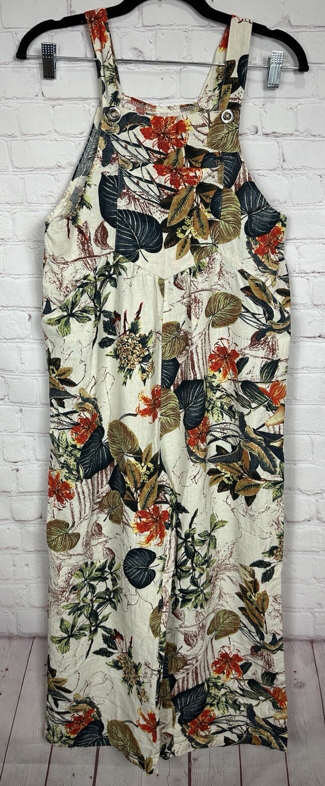 Bohemian Tropical cotton blend Jumpsuit overalls Hawaiian print romper sz S GUC