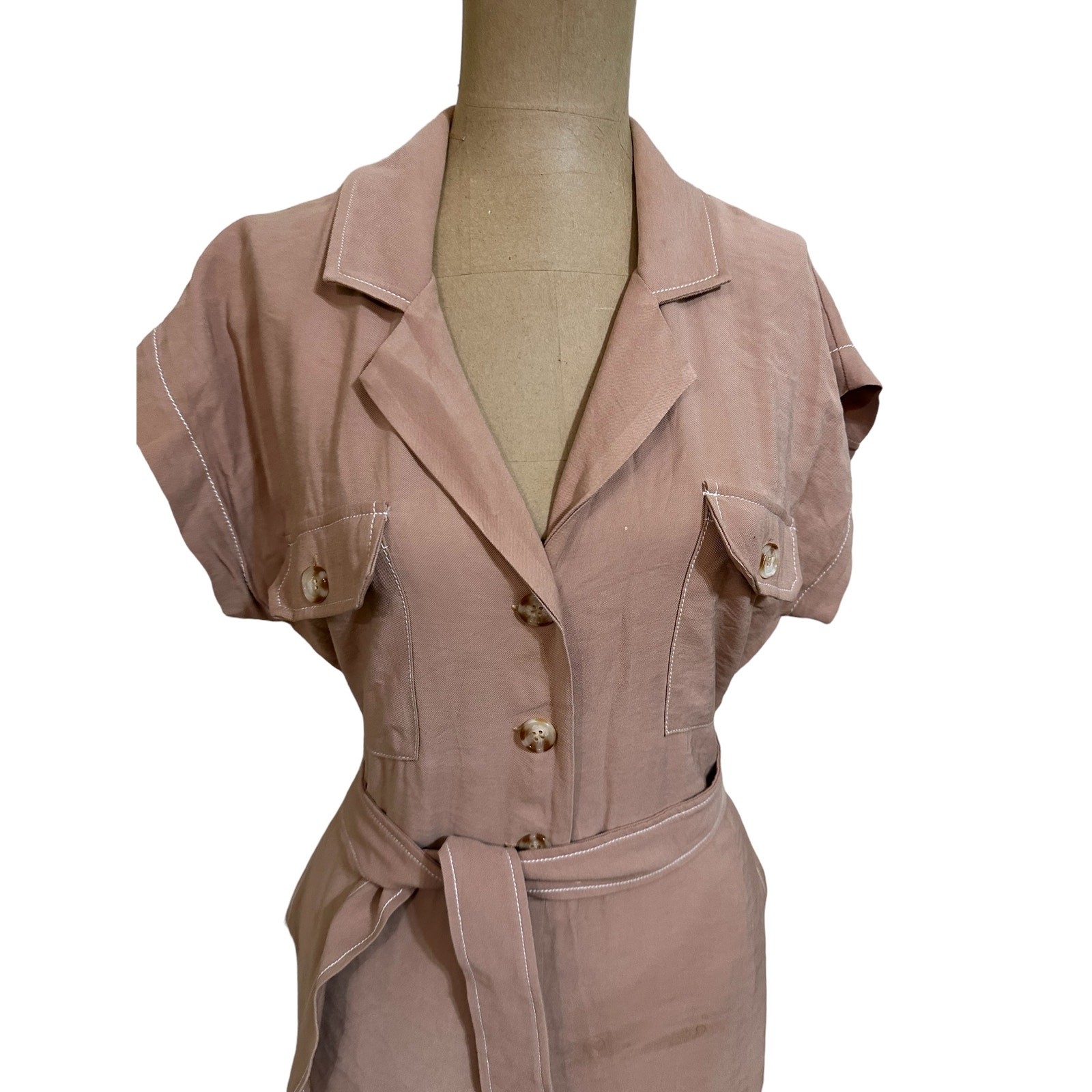 L’Academie Revolve Jumpsuit Fia Belted Taupe Wide Leg Crop Short Sleeve Small