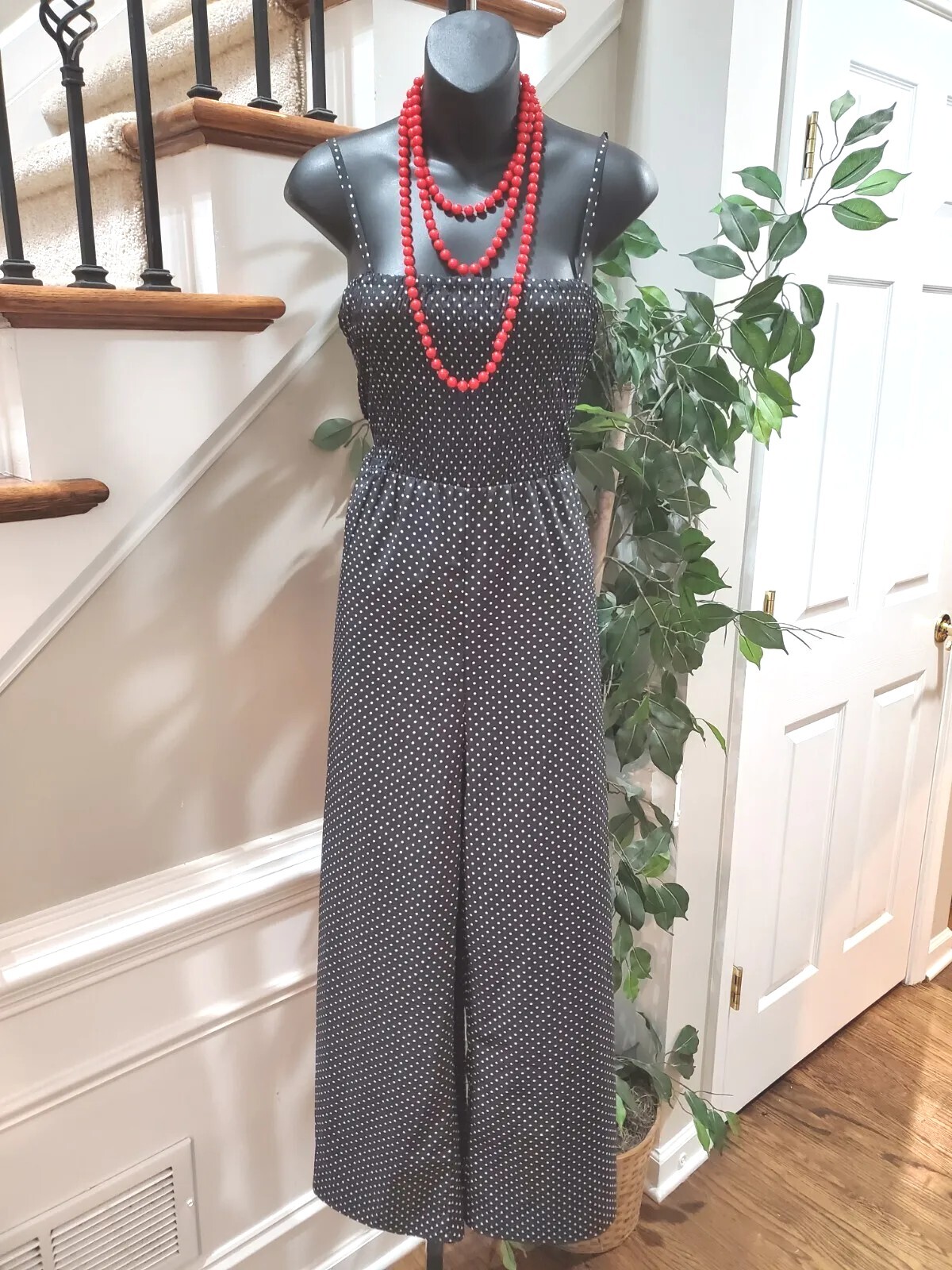 Lumiere Women Black Polka Dot Polyester Off The Shoulder 1 Piece Jumpsuit Size L