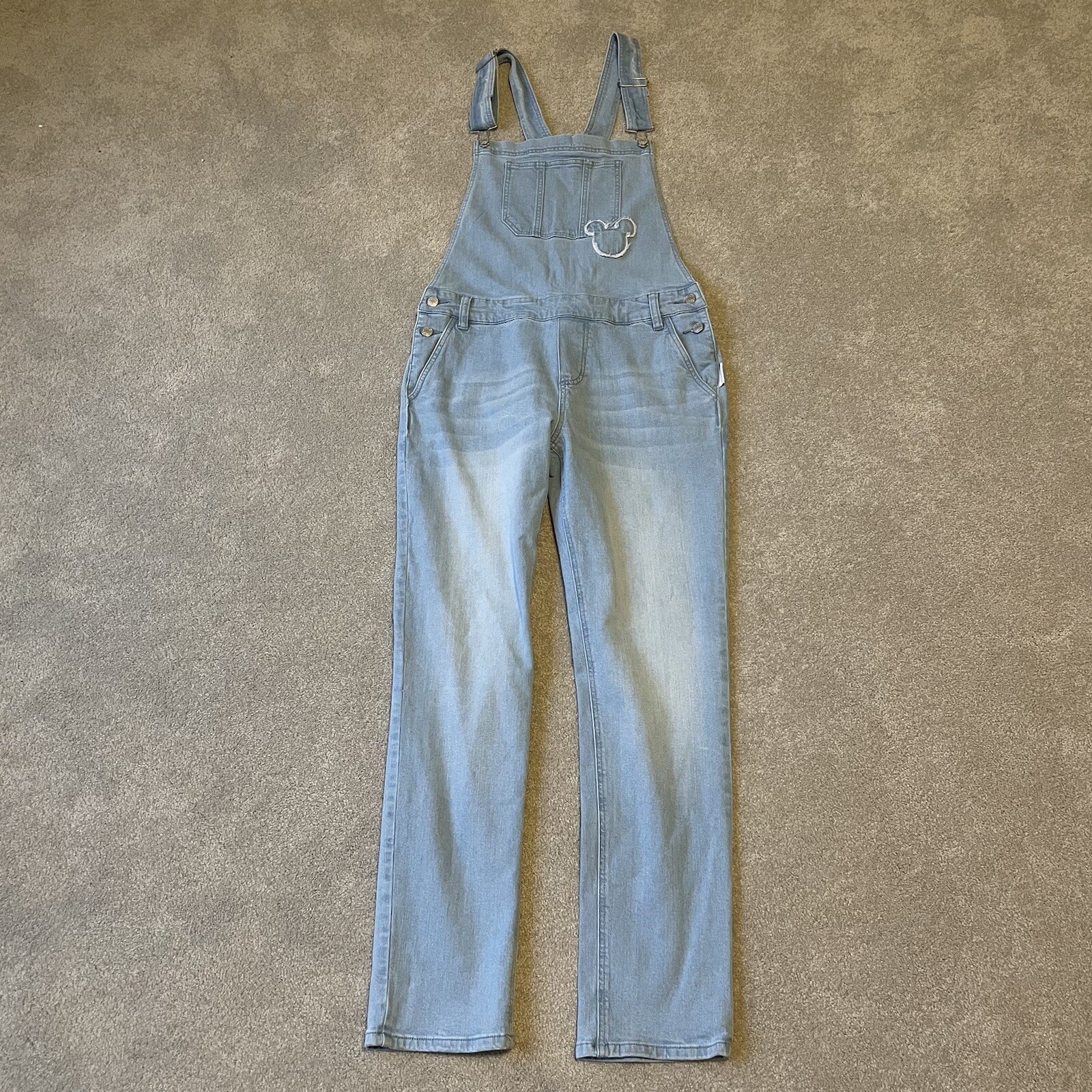 Disney Overalls Womens XS Blue Denim Mickey Mouse Bib Light Wash Casual Distress