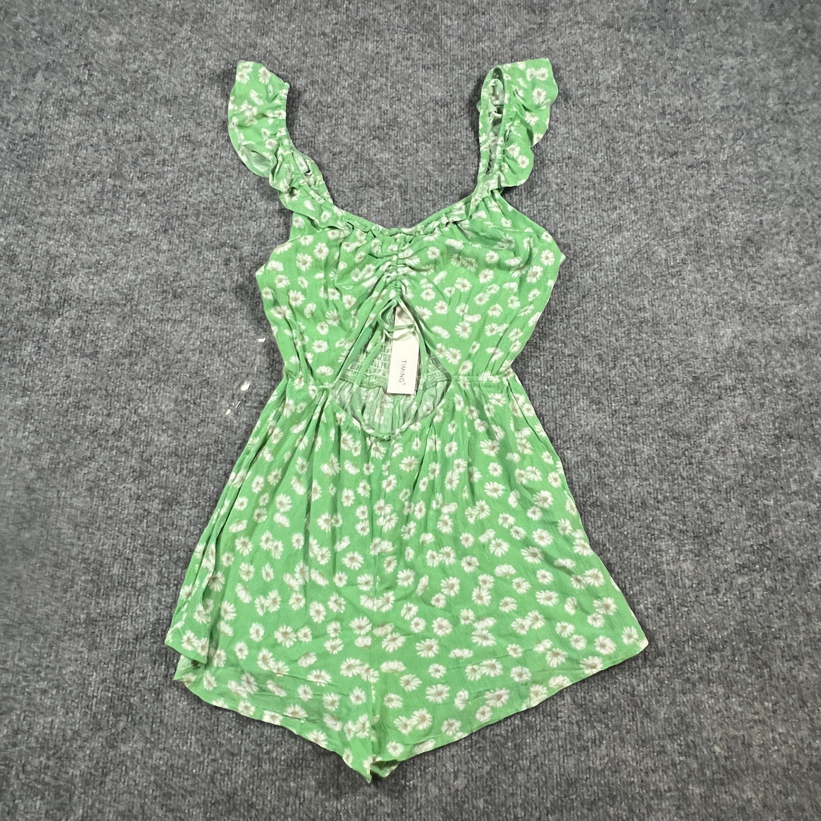 Timing Ruffle Strap Romper One Piece Womens Medium Green Ditsy Floral Tie Front