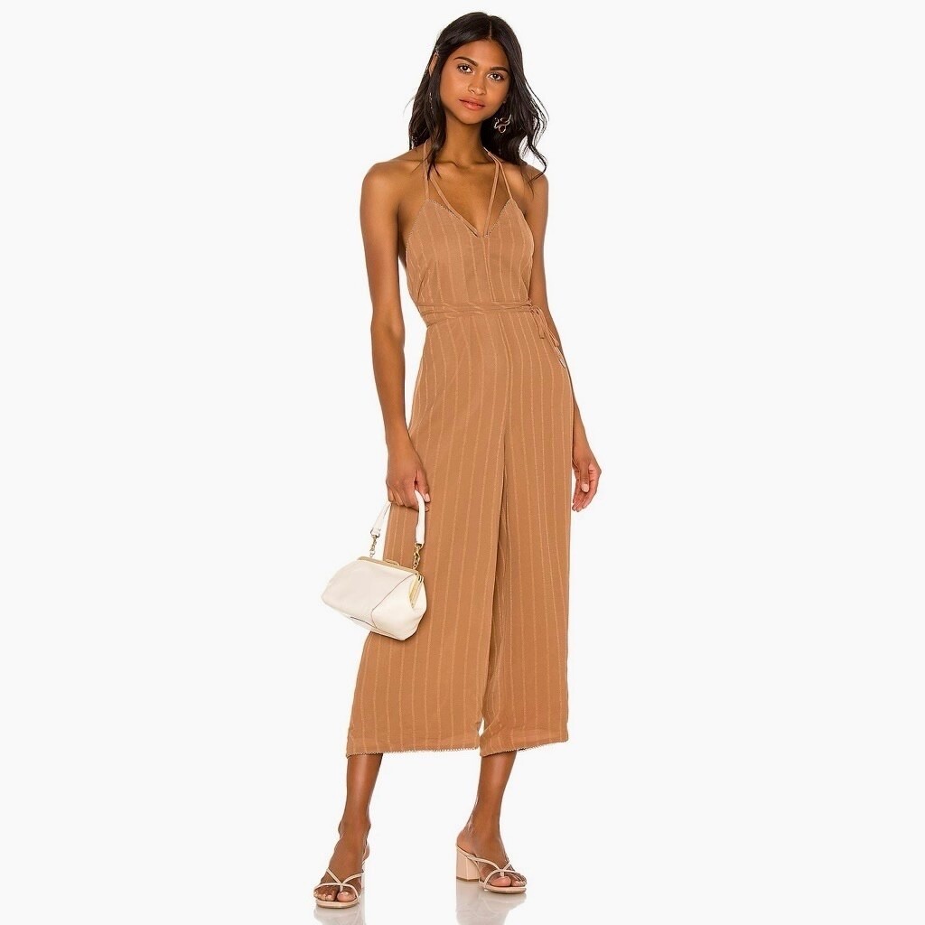 NWT!! HOUSE OF HARLOW 1960 x Revolve Paolo Jumpsuit Tawny Brown Festival Large