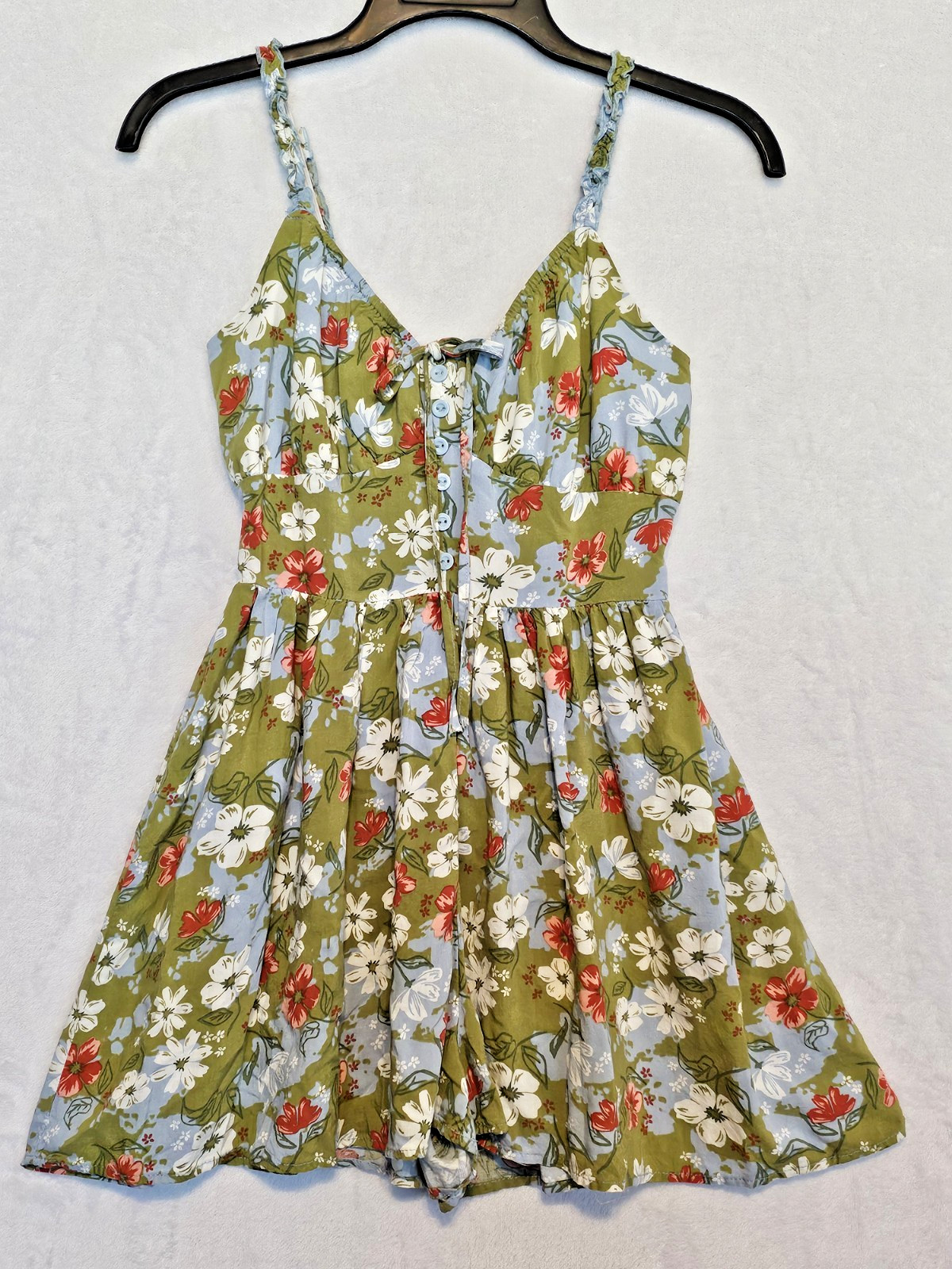 Floral Romper Shorts Sz S Smocked Back Babydoll Y2K Sleeveless Sexy Flirty