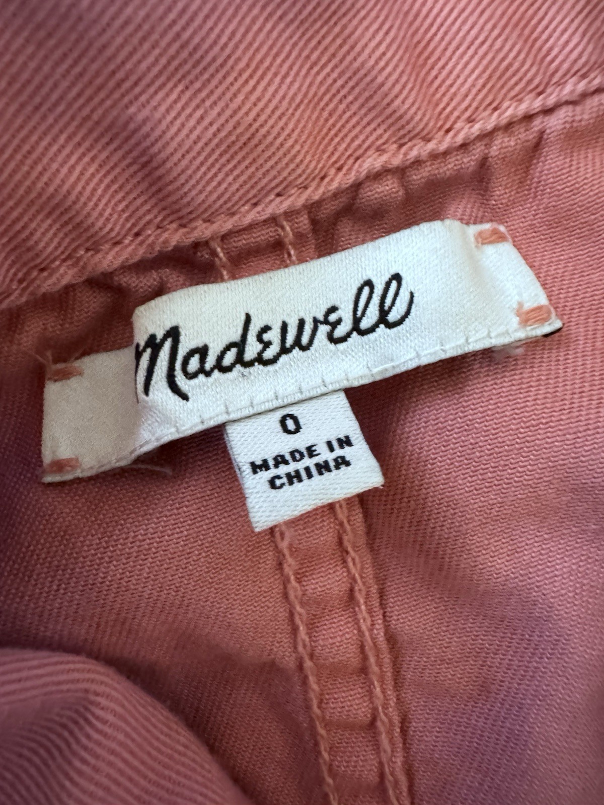Madewell Wide Leg Cropped Utility Jumpsuit Coral Peach Button Front 00