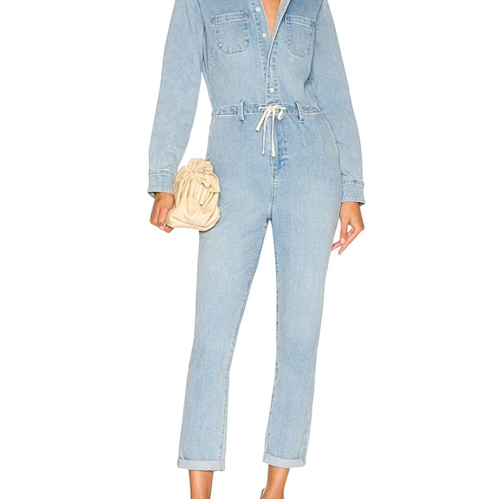 PAIGE Christy Long Sleeve Light Blue Denim Jumpsuit SZ: 0
