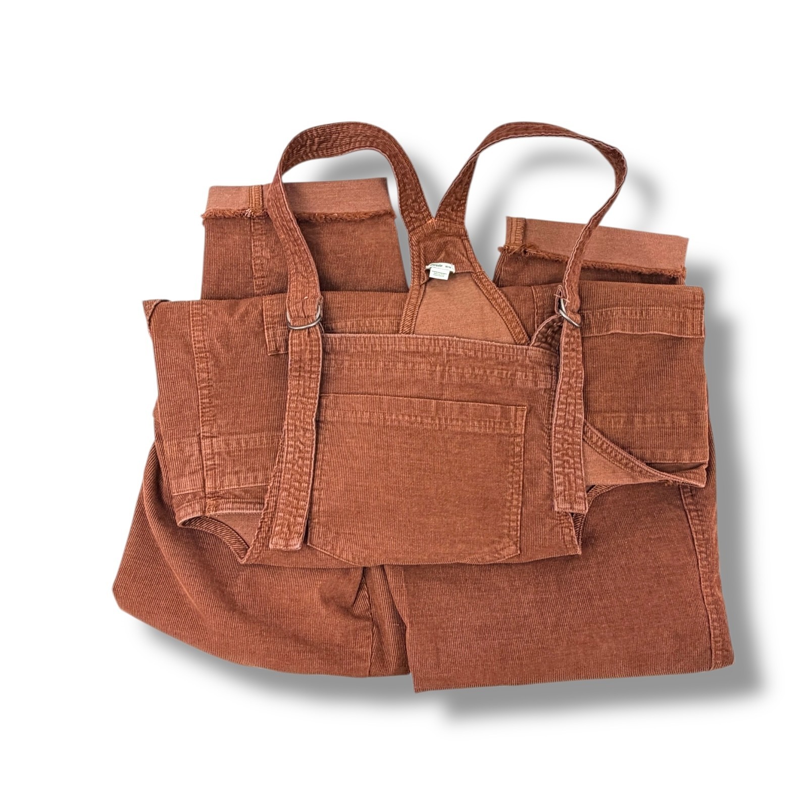 Aerie Corduroy Overalls W Medium Brown Adjustable Strap Raw Hem Tapered Leg Boho