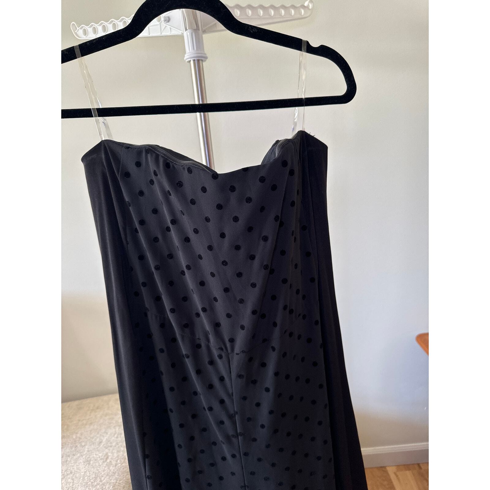 4Sienna Black Stapless Jumpsuit Corset Chiffon Velvet Dot Wide Leg Belted Size L