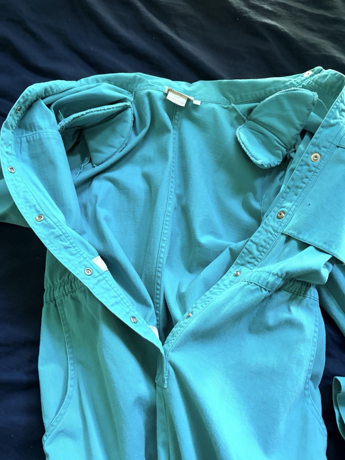 Vintage DREAMS Cotton Denim Jumpsuit Coveralls Blue Green Teal Size Large