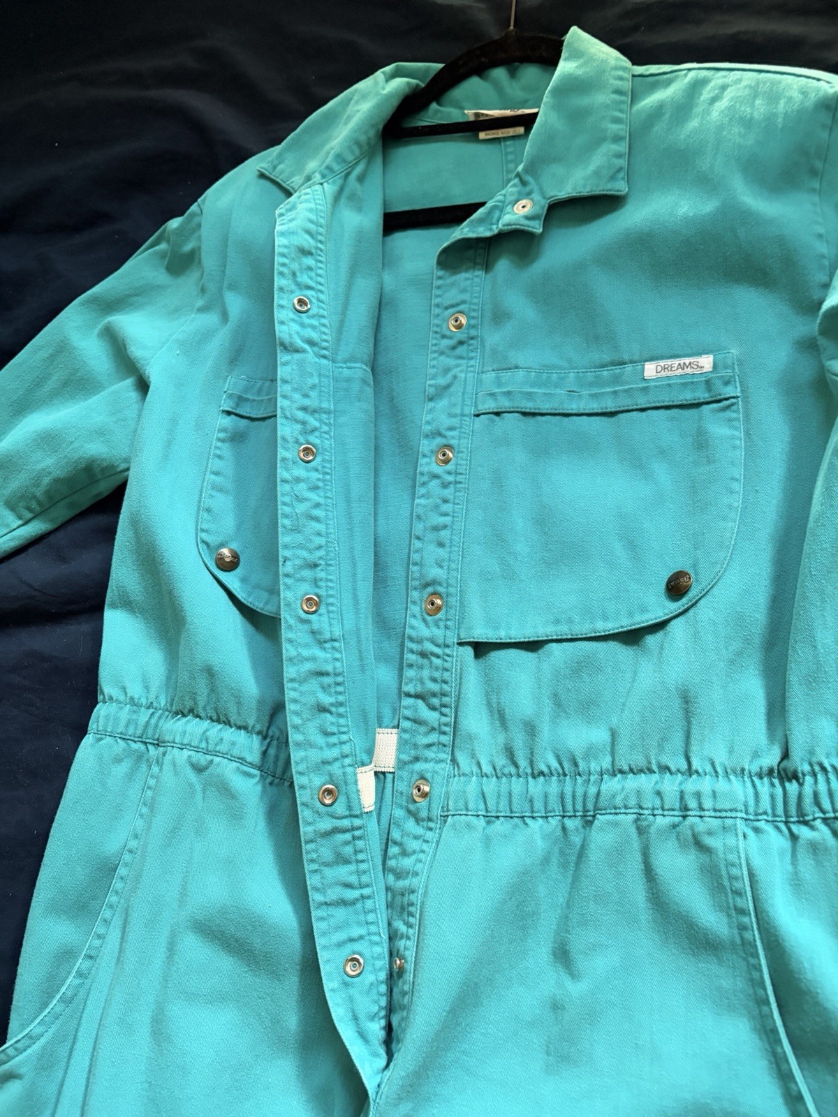 Vintage DREAMS Cotton Denim Jumpsuit Coveralls Blue Green Teal Size Large