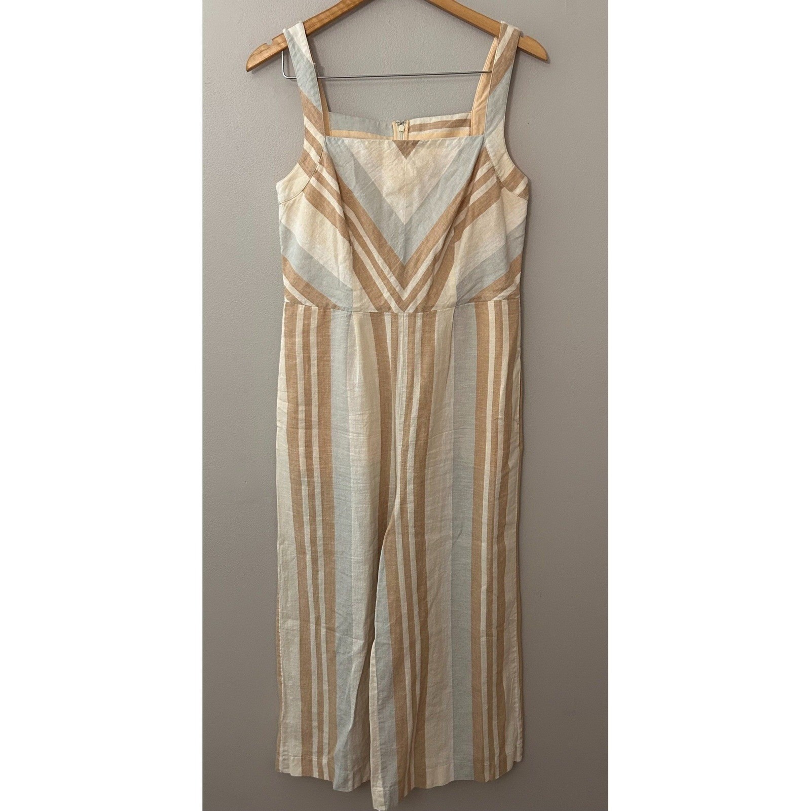 Anthropologie Jumpsuit Womens 12 Savannah Striped Wide Leg Linen Blend Boho