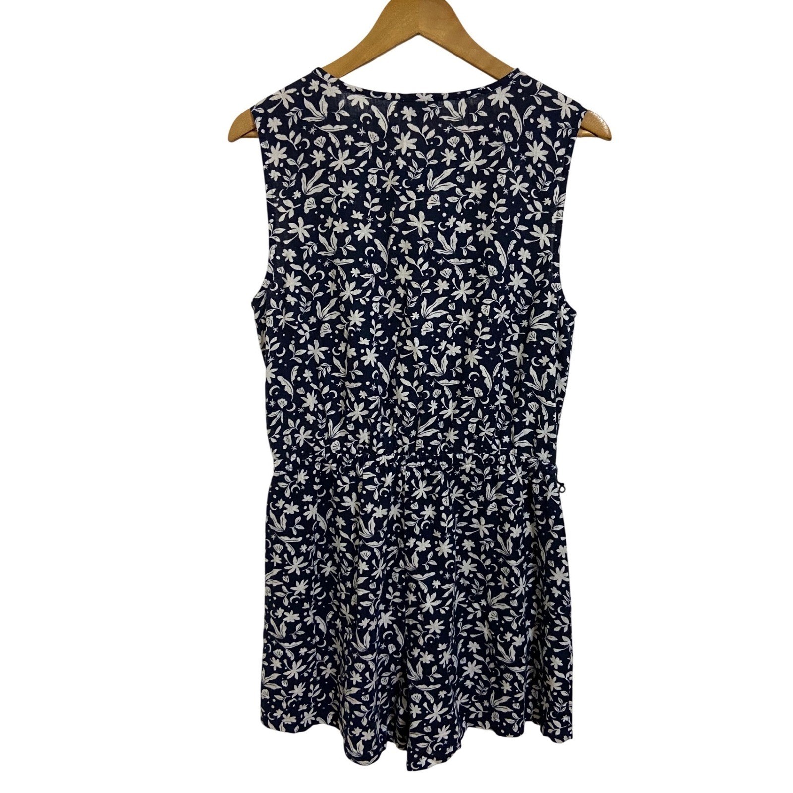Loft Outlet Linen Blend Navy Blue Celestial Floral Sleeveless Romper Size M