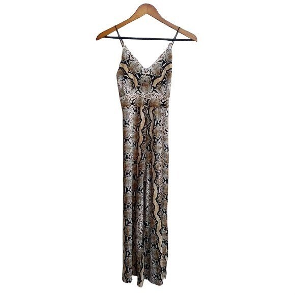 Polly & Esther Edgy Mob Wife Wide Flare Leg Snake Print Jumper Sz XS Punk Tan