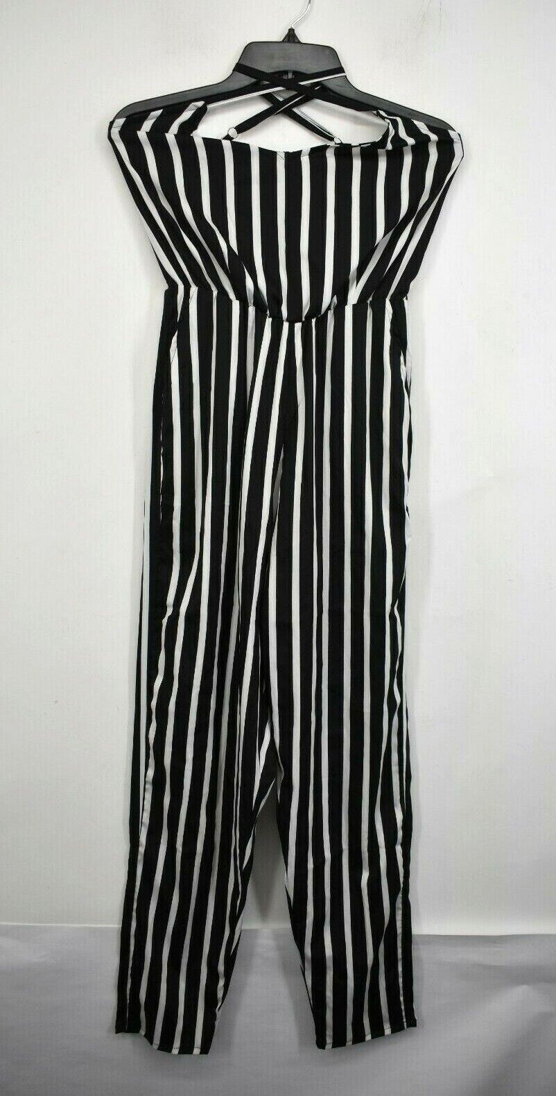 Splendid Womens Black Traveler Stripe Print Cover Up Jumpsuit Pockets Stretch M