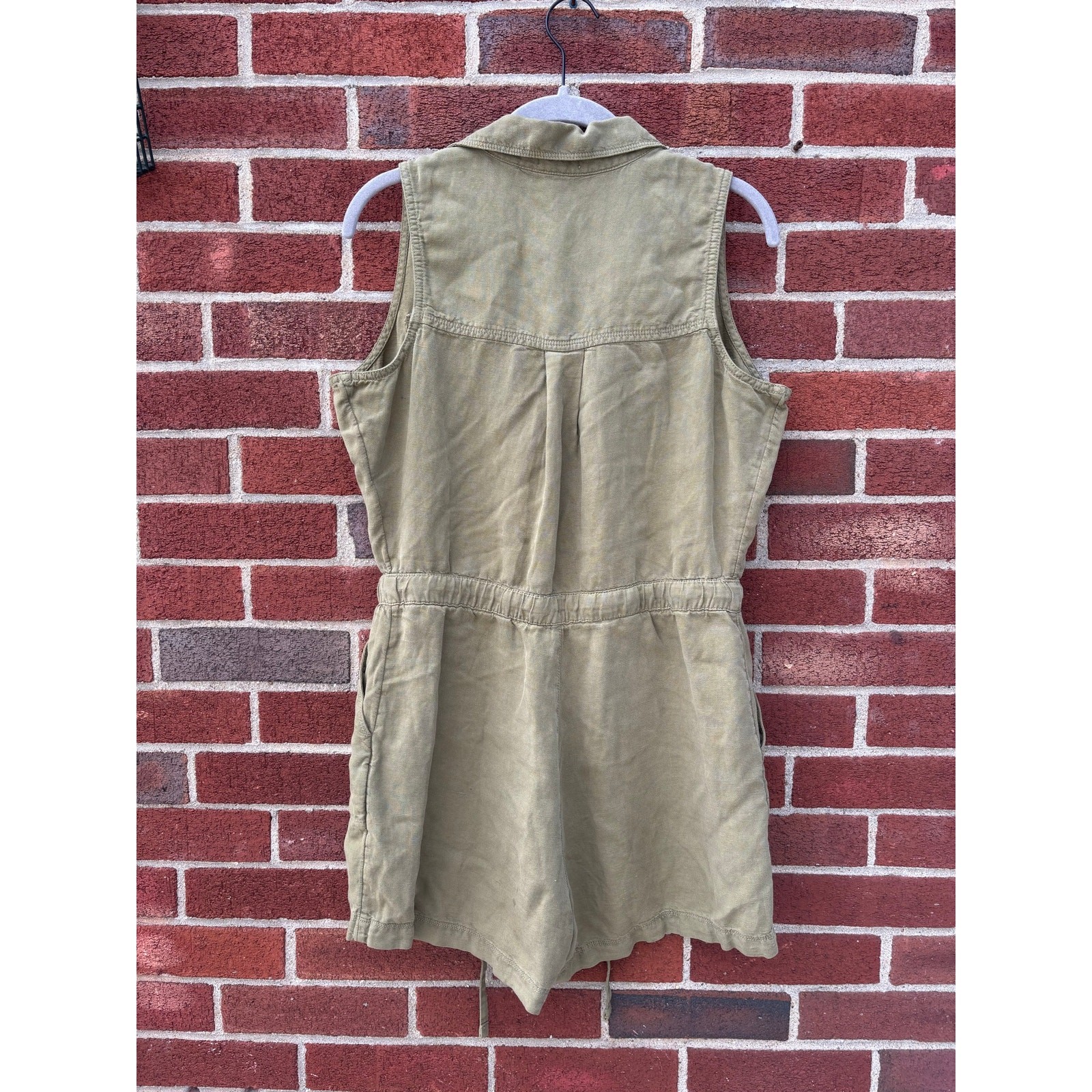 Nicole Miller New York Utility Romper Womens 4 Olive Green Linen Blend Safari