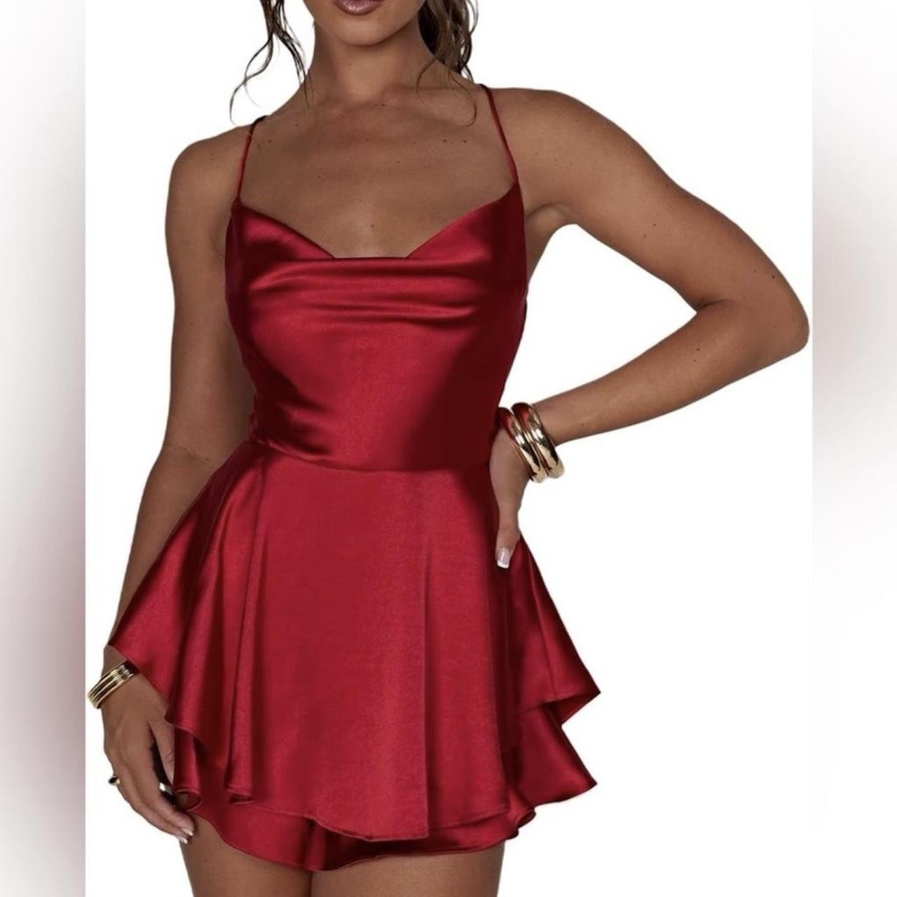 Red Satin Ruffle Party/Cocktail Dress