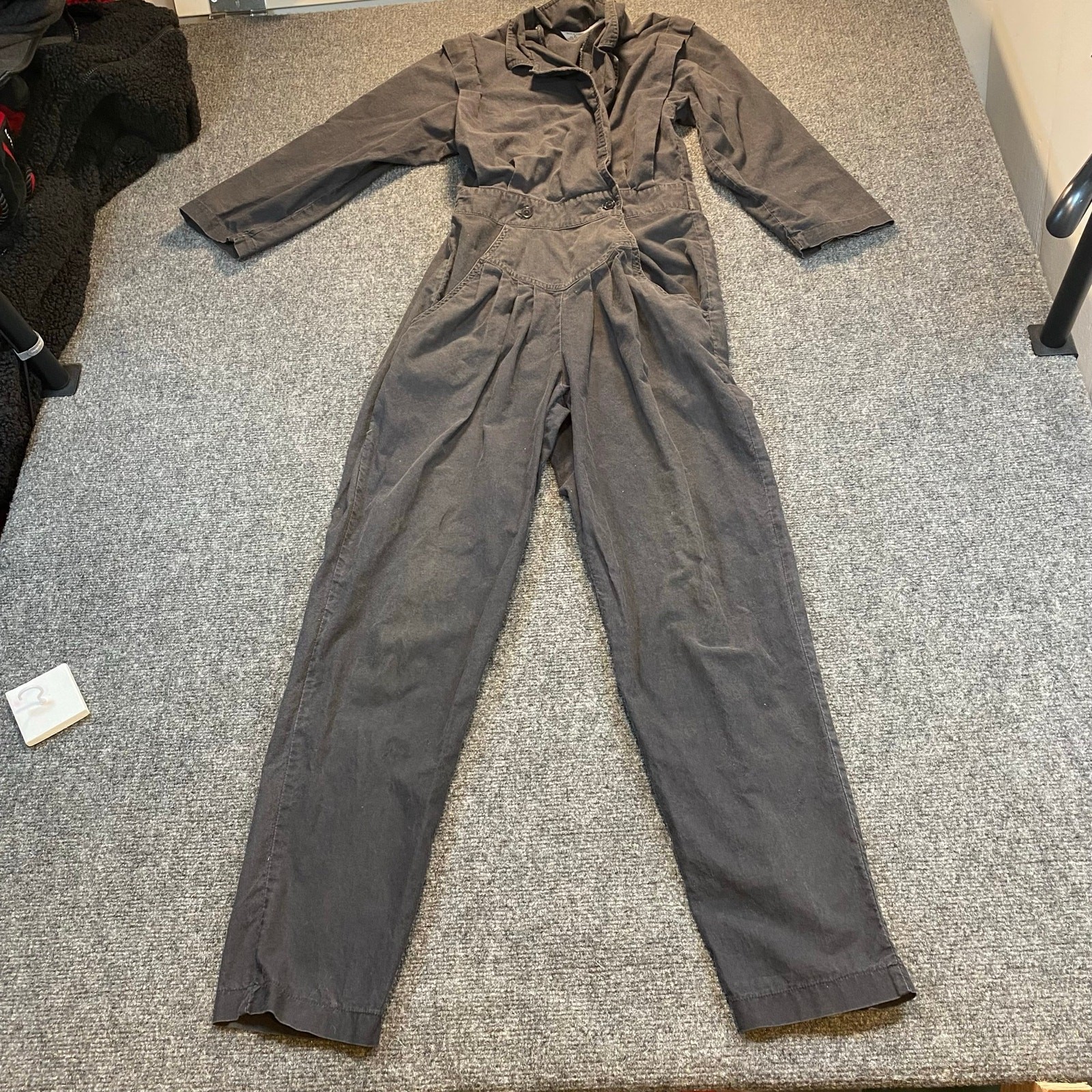 Vintage 90s Womens Small Black One Piece Pleasted Jumpsuit Coveralls 100% Cotton