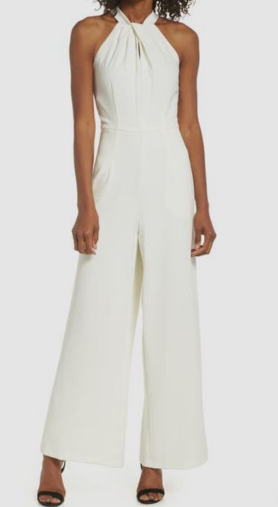 Julia Jordan Womens Ivory Twisted Halter Sleeveless Wide-Leg Jumpsuit Sz 16