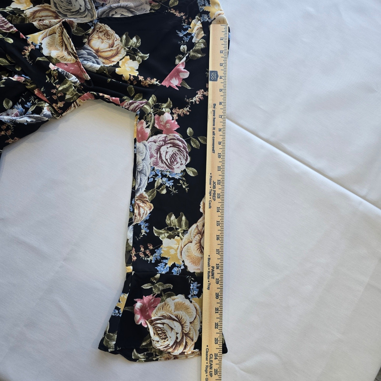 Entro Black Floral Boho Empire Waist Bell Sleeve High Waist V-Neck Romper | M