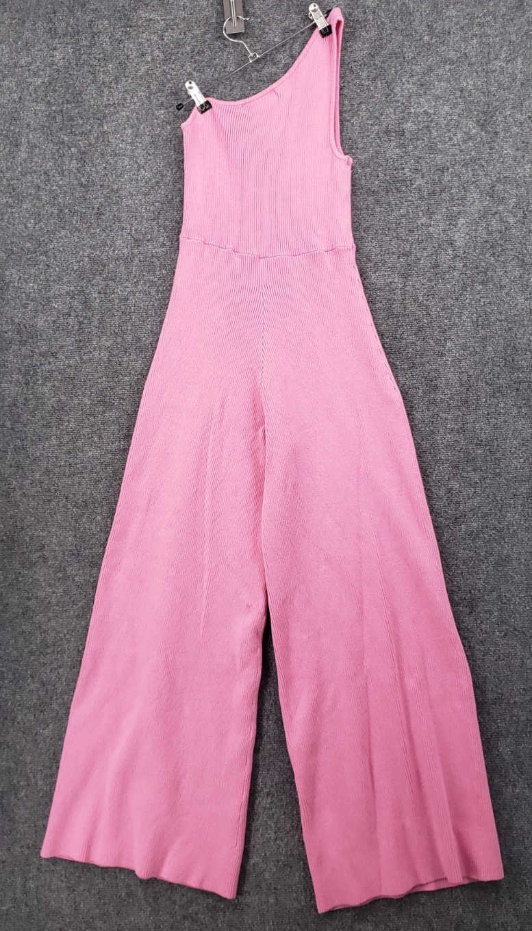 Free People Beach Jumpsuit Women Small Pink Waverly One Shoulder Sweater Wideleg