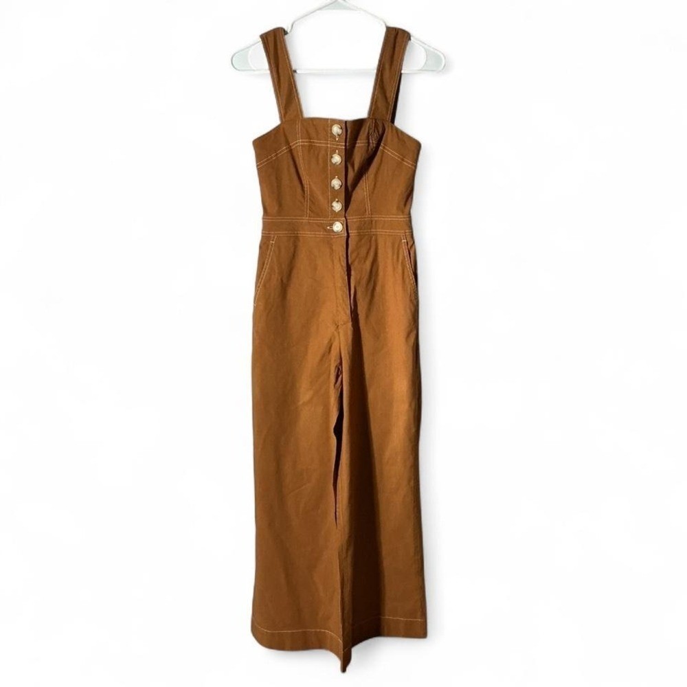 Maeve Anthropologie The Colette Sustainable Jumpsuit Brown Wide Leg Size 0