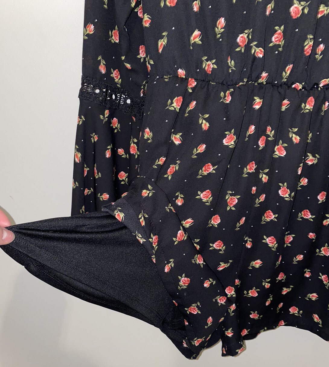 Disney Princess Size Small Shorts Romper, Black with Roses, Long Sleeve