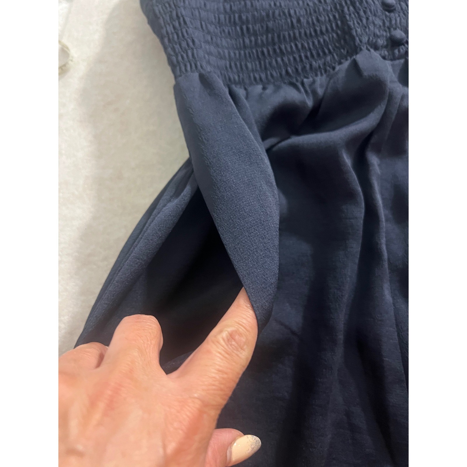 Express Navy Blue Flutter Sleeve Smocked Waist Romper Size M 90233